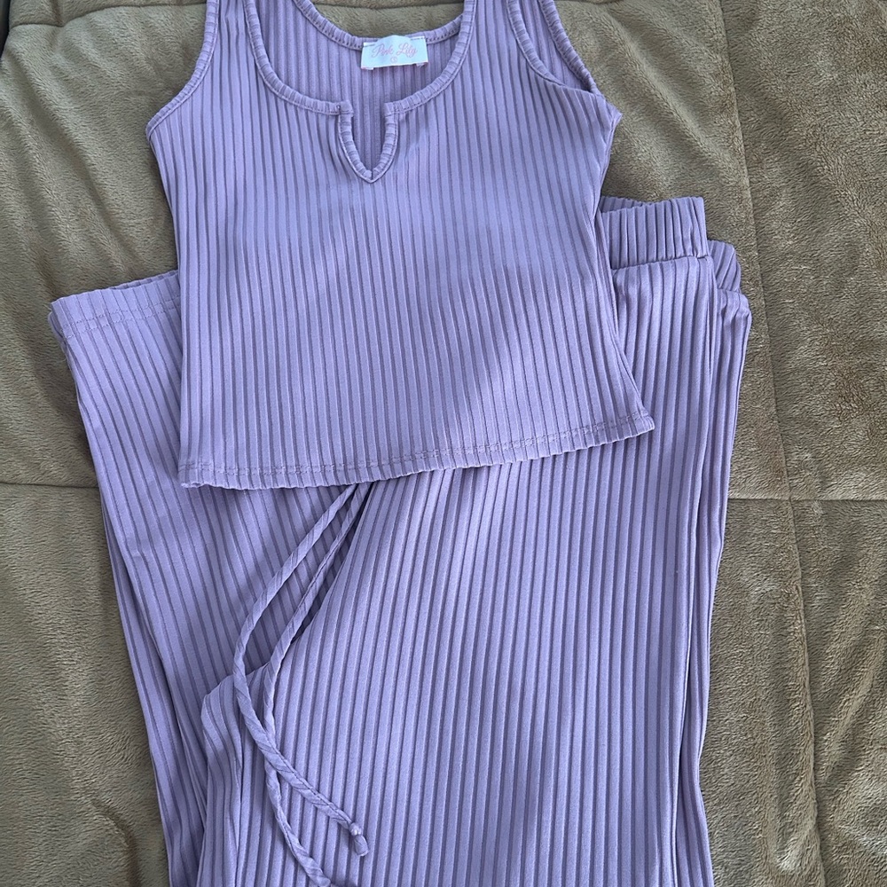 Pink Lily Lavender Ribbed Jumpsuit